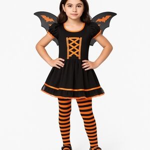 Pumpkin Pixie Tween Costume Black Orange Wings Dress Tween XL 12–14 NWT Cosplay